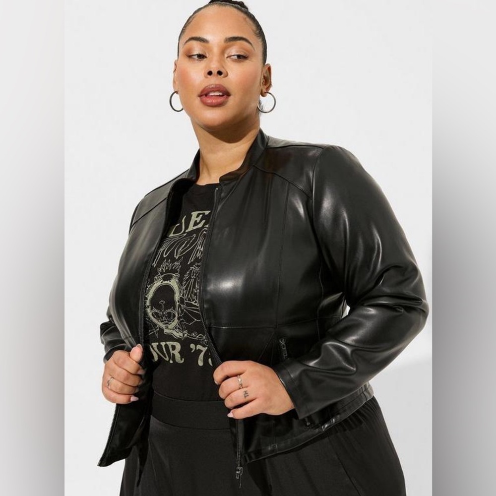 Torrid Faux Leather Corset Waist Moto Jacket in Deep Black
